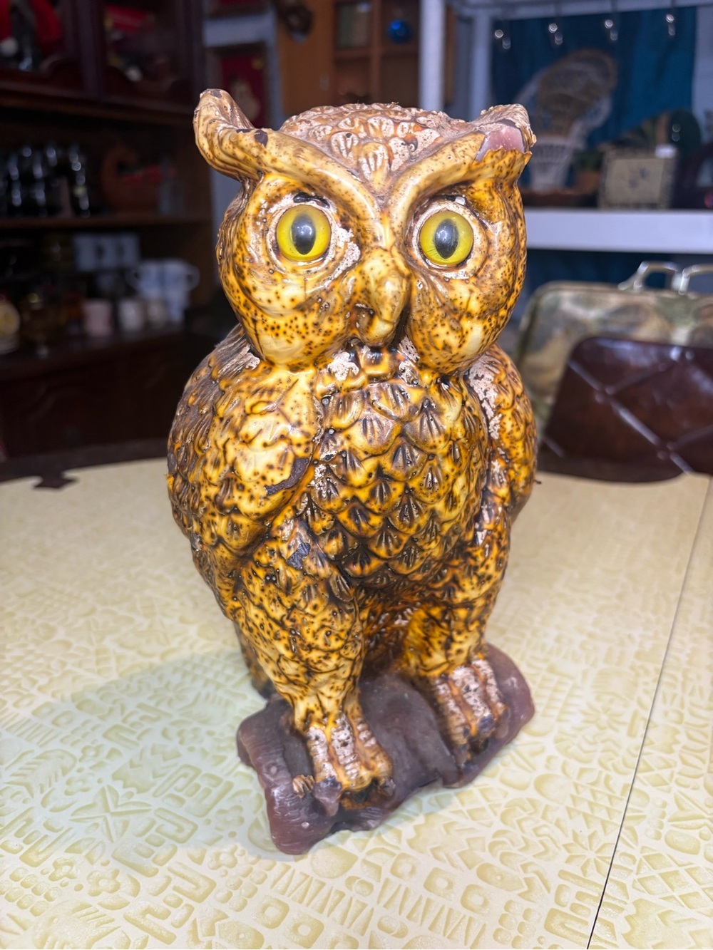 Vintage Owl Candle  in Yellow Brown